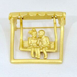Vintage Couple Swinging Under a Canopy Brooch - AJC  Circa 1980s